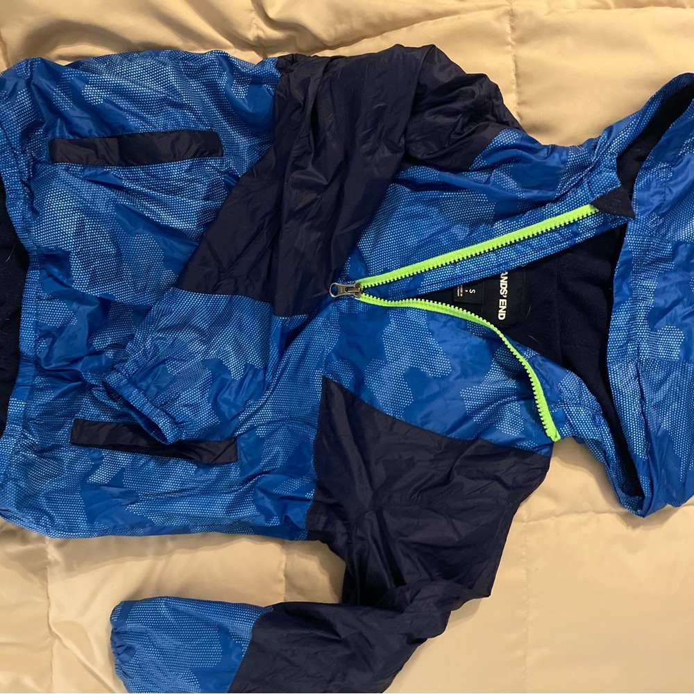 Lands' End Kids Blue and Navy Raincoat with Hood